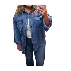 NEW MERIGOLD KISS denim button up long sleeve top in denim